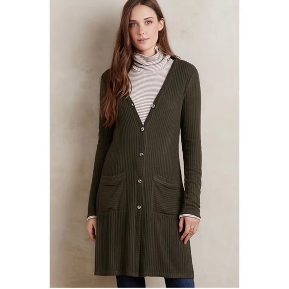 Anthropologie Sweaters - Anthropologie Akemi + Kin Olive Green Ribbed Long Cardigan Size Small Pockets